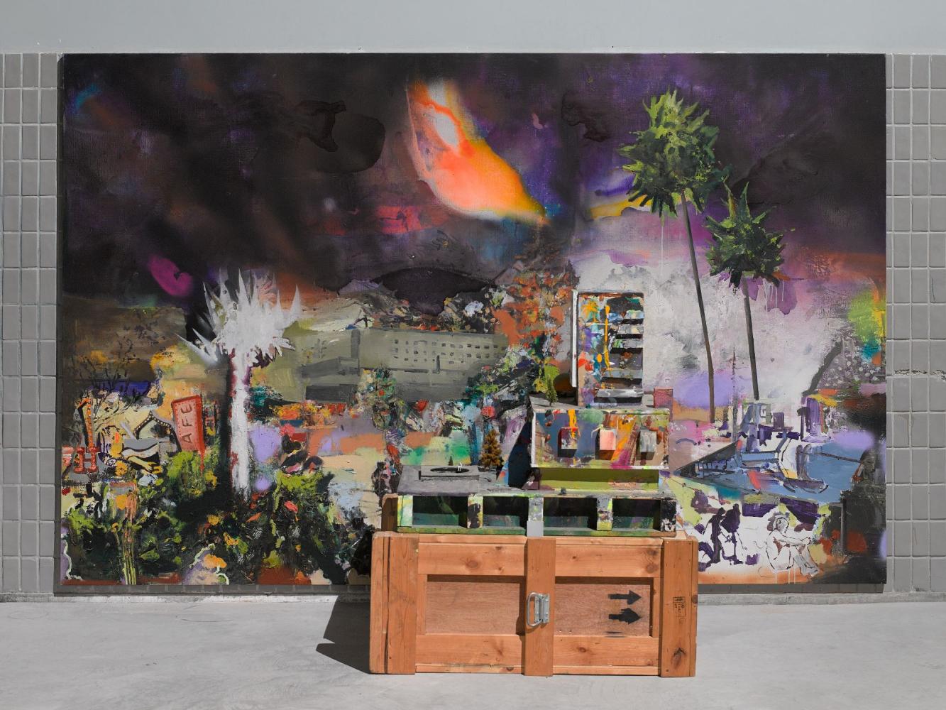 Marius Bercea "Pack up the Modern Sun", 2019, Ausstellungsansicht, "New Tenant Sunshine Noir", Jecza Gallery, Bukarest, 2025