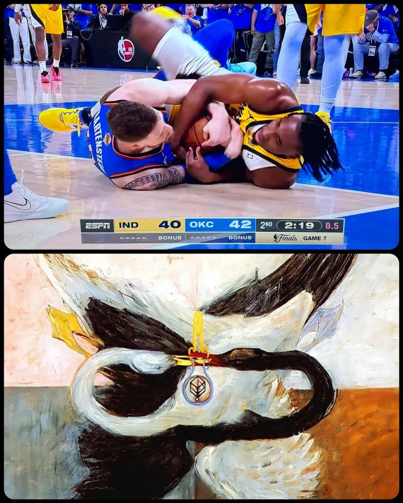 Bei LJ Rader werden zwei Basketball-Spieler zu Hilma af Klints "Der Schwan, Nummer 24" (1914)